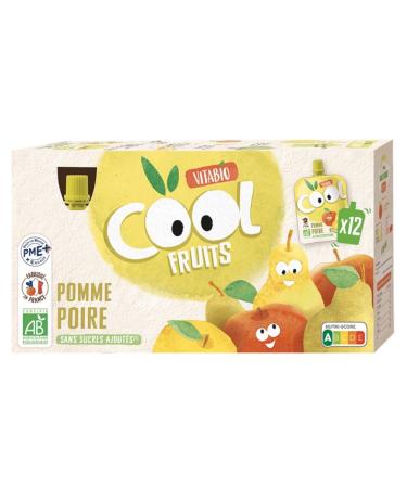 Vitabio Cool Fruits Organic Apple Pear Gourds from Provence - No added sugars - 12 x 90 g