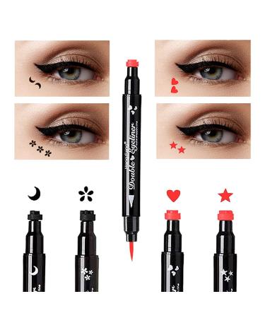 Go Ho 4 PCS Red and Black Liquid Eyeliner Stamp Pen - Waterproof Double-sided Seal Eyeliner Stencils for Long-Lasting, Smudge-Proof Cat Eye Look - Heart Star Moon Flower Design - 2 Red + 2 Black - Buy Online on GoSupps.com