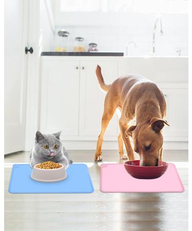 Waterproof Non-Slip Silicone Pet Feeding Mat Set - 2-Part Bowl Pads for Dogs & Cats (Pink & Blue 48x30cm) - Anti-Slip Underlay for Feeding Areas - Buy Online on GoSupps.com