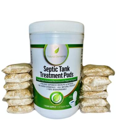 Natural Elements Septic Pods | 1 Year Supply | 12 Pods | Natural Bacteria and Enzymes | Prevent Backups and Maintain Tank Health