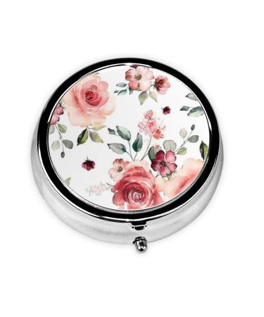 Blossoming Rose Flowers Round Pill Box Lightweight Moisture-Proof Portable for Emergency Medication & Fish Oil Blossoming Rose Flowers One Size