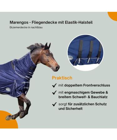 Marengos Flying Ceiling for Horses | Elastic Neck | Insect Protection | Close-Meshed Eczema Blanket | Night Blue 145 cm | Outdoor Horse Gear - Buy Online on GoSupps.com