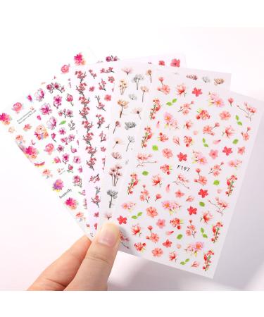 Doneace Flower Nail Art Stickers - Colorful Cherry Blossoms 3D Decals for Acrylic Nails - 8 Sheets Spring Floral Transfer Decals - Summer Nail Decorations - Buy Online on GoSupps.com