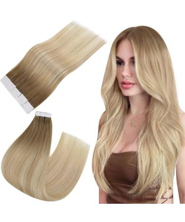Easyouth Real Hair Extensions Tape In Balayage Hair Tape In Extensions Real Hair Tape in Medium Brown Mix Honeyblond and Platinblond 24 inch 50g 60 cm #6/27/60 - Buy Online on GoSupps.com