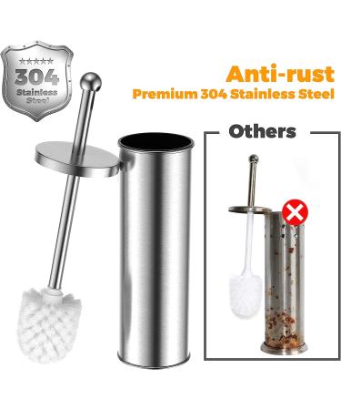 JIGA Toilet Bowl Brush & Holder Set - 304 Stainless Steel Scrubber with Stiff Bristles for Deep Cleaning - Silver - Buy Online on GoSupps.com