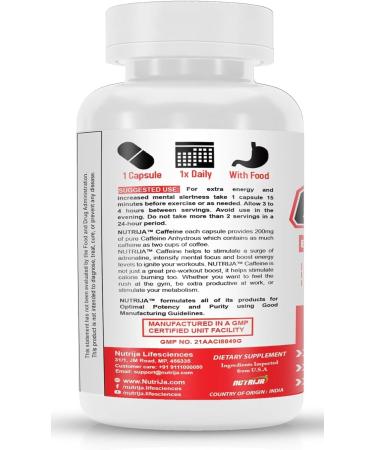 NutriJa Caffeine 200mg 100 Capsules | Pure & Potent | Boosts Performance & Metabolism - Buy Online on GoSupps.com