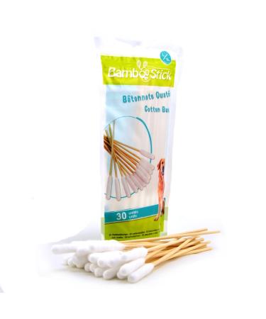 Bamboostick Pack with 30 cotton swabs L/XL for cleaning the ears of large dogs - easy application - developed by a French veterinarian