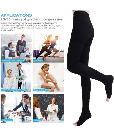 Shop Medical Compression Tights for Women | 20-30 mmHg Opaque Support Hose for Varicose Veins & Edema - XL Open Toe Black - Buy Online on GoSupps.com