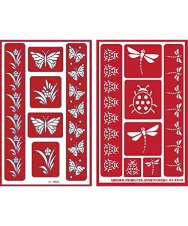 Over 'n' Over Reusable Self-Stick Etching Stencil for Glass (or Stamping) - Bundle of Two Sets - Butterflies & Garden Friends