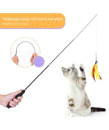 Nobleza Cat Feather Toys - Interactive Cat Toy with Retractable Wands and Bell - 12 PCS Refills Included - Buy Online on GoSupps.com