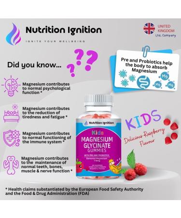Kids Magnesium Glycinate Gummies with Pre and Probiotics -110mg Elemental Magnesium per Gummy - Buy Online on GoSupps.com
