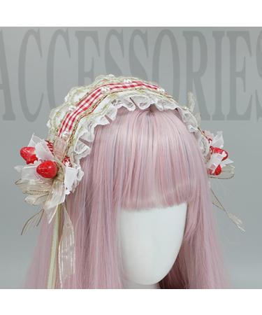 PLCPDM Maid Pleated Lace Hair Hoop Women Elegant Strawberry Decors Makeup Headband for Girls Cosplay Maid Hair Accessories Red - Buy Online on GoSupps.com