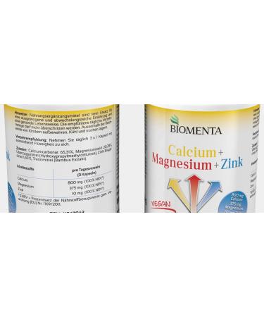 Buy BIOMENTA Calcium + Magnesium + Zinc - 180 High-Dose Vegan Capsules | Premium Quality Multi-Mineral Supplement - 100% NRV - Buy Online on GoSupps.com