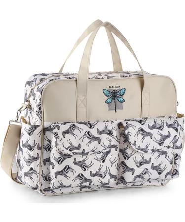 Kamay's Waterproof Mummy Diaper Bag with Changing Mat - Grey Zebra | Lightweight Nylon Tote/Messenger Style - Buy Online on GoSupps.com