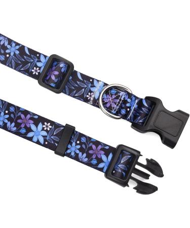 Mihqy Adjustable Dog Collar - Soft & Comfortable Bohemian Design for All Sizes (Small Medium Large) - Geometric Flower Pattern in Blue - Neck Circumference 25-40 cm - Buy Online on GoSupps.com