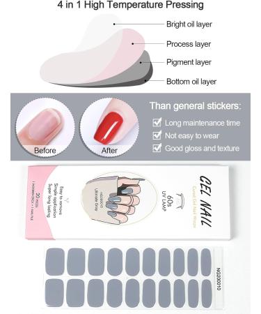 Kalolary 20PCS Gray Gel Nail Polish Strips: Full Wraps Self-Adhesive Stickers with File & Stick - UV/LED Lamp Required - Buy Online on GoSupps.com