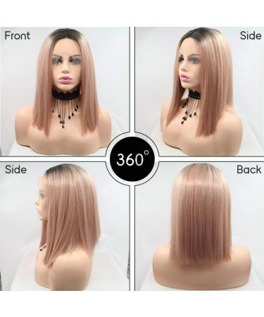 Buy Serenewewig 35.6 cm Short Bob Wig - Ombre-Rose Gold Synthetic Lace Front for Women | Pastel Pink Heating Adhesive | Perfect Bob Haircut - Buy Online on GoSupps.com