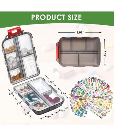 Travel Pill Organizer with 560 Labels - Small 10 Compartment Medicine Box | Essential Travel Kit (Gray - Buy Online on GoSupps.com