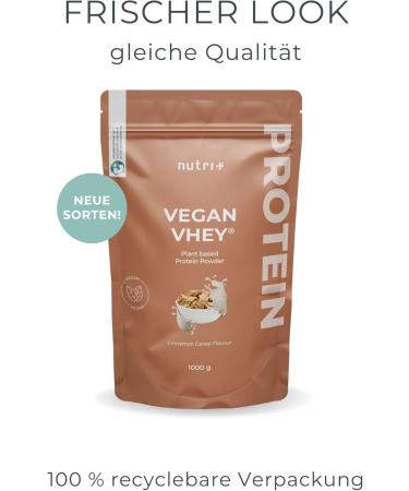 Nutri+ Vegan Whey Cinnamon Cereal 1kg - High Protein Shake & Lactose-Free Vegan Protein Powder - 1000g Cinnamon Protein Complex - Buy Online on GoSupps.com