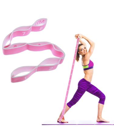 Yoga stretch belt with 8 loops violet strain band resistance gymnastics band for yoga pilates gymnastics leg extensions stretching exercises |86cm stretching a total of approx. 167cm long |4cm wide