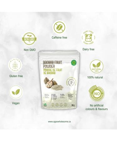 Aga's Wholesome Baobab Fruit Powder 200g Rich in Antioxidant Vitamin C Naturally Refreshing Alkaline Non-GMO Vegan Gluten Free Caffeine Free Clean & Naturally Dried & Widely Harvested from West Africa - Buy Online on GoSupps.com
