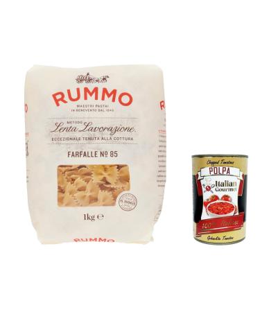 Italian Gourmet E.R. Rummo Farfalle No. 85 Pack of 4 Italian durum wheat semolina pasta 1 kg + Italian Gourmet Polpa di Pomodoro 400 g can