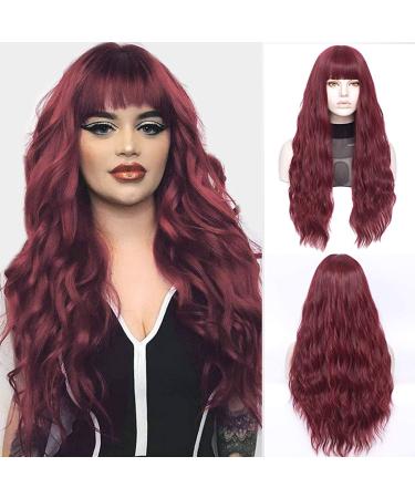 FVCENT 27-Inch Burgundy Curly Synthetic Wig with Bangs for Women & Girls - Charming & Stylish - Buy Online on GoSupps.com