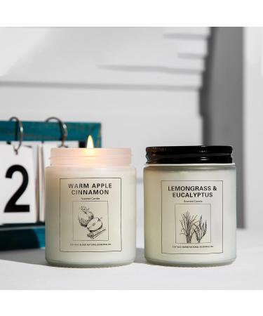 Apple Cinnamon & Lemongrass Eucalyptus Scented Candles 2 Pack - 15 oz Soy Candle Set for Mother's Day, Valentine, Christmas Gifts - Buy Online on GoSupps.com
