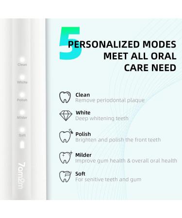 7AM2M Sonic Electric Toothbrush for Adults and Kids One Charge for 90 Days with 6 Brush Heads 5 Modes with 2 Minutes Build in Smart Timer Roman Column Handle Design (White) White No Travel Case - Buy Online on GoSupps.com