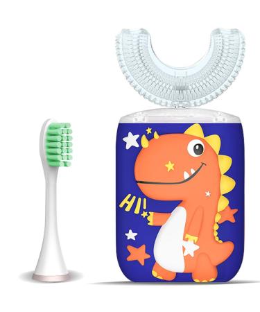 Kids Electric Toothbrush U Shape Dinosaur Ultrasonic Automatic Toothbrush with Replacement Soft Bristles Heads Six Modes 360Oral Cleaning IPX7 Waterproof Smart Rechargeable Toothbrush 3. Orange