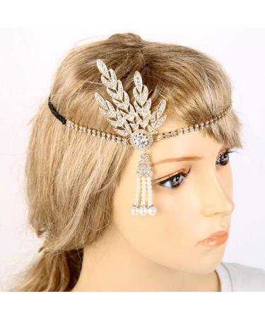 Gatsby Style 1920s Flapper Headband with Rhinestone Crystal Tassel - Golden Tone - Buy Online on GoSupps.com