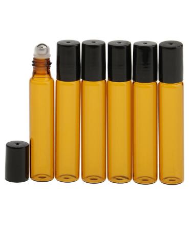 Bocotoer 10ml Empty Amber Glass Roll-on Essential Oil Bottle Aromatherapy Oil Bottle Perfume Empty Bottle Pack of 6