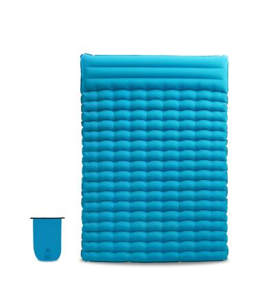 AIRELAX Double Sleeping Pad with 4.7" Built-in Pillow 75.2"x54.3" Ultralight Camping Pad with Pump Sack 3.54" Thickness 2 Person Inflatable Sleeping Mat for Backpacking Car Travel Camping Hiking Lake Blue Double(75.2" x 54.3" x 3.54")