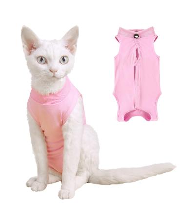 YOLHAMY CATE-RESIVE Suit after operations Elisabethan collar and cone alternative anti-lick wound for abdominal wounds or skin diseases kitten body (pink white m) m pink