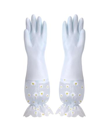 Kitchen Gloves Reusable PVC Kitchen Dishwashing Gloves - Long Cuff Plush Lining Household Cleaning Gloves Deyao Blue