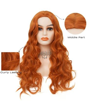 Orange Ginger Long Curly Wavy Wig for Women - Synthetic Copper Red Middle Part Wig for Daily & Party Use - Buy Online on GoSupps.com