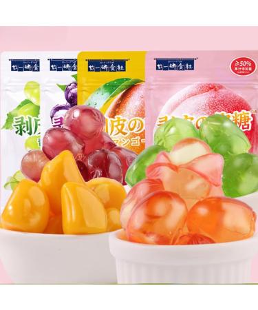 Peelable Gummies Mango White Peach Soft Candy Fruit Juice Fudge Grape Gummy Candy Peeling Sweets Candy Casual Desserts Wedding Candies Instant Healthy Chinese Snacks (Mixed Flavors 2bag) Mixed Flavors 2bag