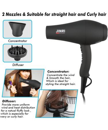 JINRI 1875W Negative Ion Hair Dryer - Professional Blow Dryer with Diffuser & Concentrator 2 Speed & 3 Heat Settings - International Shipping Available - Buy Online on GoSupps.com