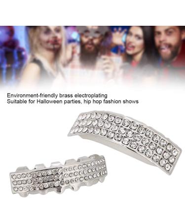 Iced Out Diamond Teeth Grillz Set for Men Women Plating Hip Hop Gold Grills for Your Teeth Teeth Jewelry and Accessories for Halloween Party Show Silver - Buy Online on GoSupps.com