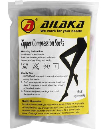 Ailaka Zipper Compression Socks 15-20 mmHg - Open Toe Knee High Support for Varicose Veins - L/XL Pure Grey (1 Pair) - Buy Online on GoSupps.com