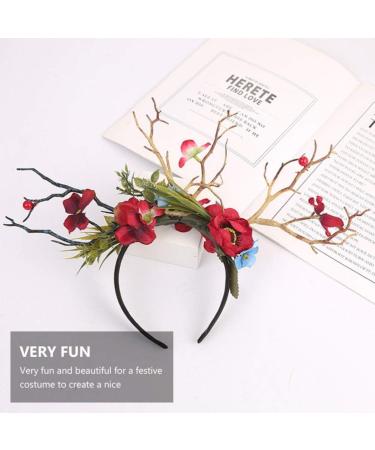 Lurrose headband Branch Antler Headdress Elf Flower Headwear antler flower floral hair garland Forest Hair Accessory christmas party favor halloween headpiece antlers plastic Fairy - Buy Online on GoSupps.com