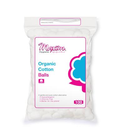 Organic Cotton Balls by Maxim (100 Count): Hypoallergenic 100% Natural White Cotton for Sensitive Skin - Chlorine Free, Chemical Free, Eco Friendly