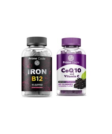 Prime Code Iron Gummies for Women & Men with Vitamin B12 2 in 1 CoQ10 200mg & Vitamin C 250mg Gummies