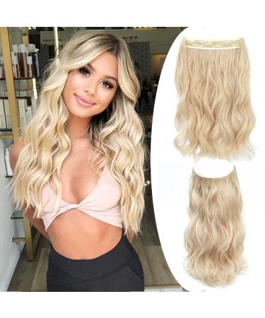 Fine Plus Invisible Wire Hair Extensions with Transparent Wire Adjustable Size 2 Clips Long Wavy Line Secret Hairpiece 16 Inch 16 Inch Bleach Blonde
