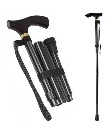 BRIDGERTON UK Folding Walking Stick Travel Size Lightweight 32-36 Inches Height Adjustable Walking Sticks for Women Men & Ladies Heavy Duty Black Walking Stick with Extra Rubber Tip