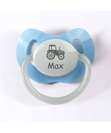 Pacifier baby with tractor double pack 2 pieces with engraving.Your text personalize nip from silicone.For the future farmer
