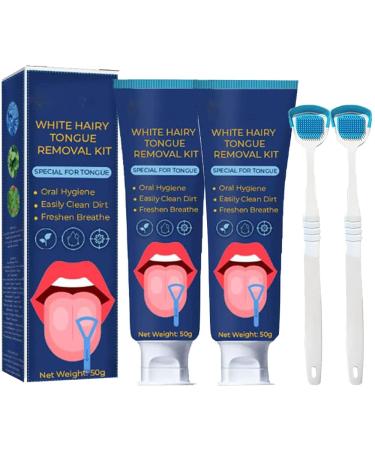 Canada White Hairy Tongue Removal Kit White Hairy Tongue Removal Kit Tongue Cleaner Gel with Tongue Brush Tongue Scraper for Adults with Cleaning Gel Fresh Breath (2PCS)