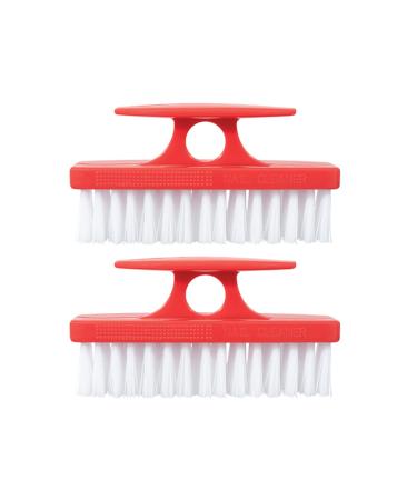 Superio Nail Brush Set (2 Pack) Cleaner with Handle - Durable Brush Scrubber to Clean Toes Fingernails Hand Scrubber All Surface Cleaning Heavy Duty Scrub Brush Stiff Bristles Easy to Hold (Red)