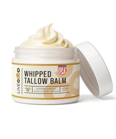 LIVEGOOD Whipped Tallow Balm Grass Fed Beef Tallow for Skin with Vitamins A D E K Deeply Moisturizing Beef Tallow Moisturizer for Face and Body Hydration (2 oz)