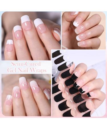 Semi Cured Gel Nails Strips Soft Self-Adhesive Gel Nail Stickers 20 Stickers French Nail Wraps Nail Gel Strips High Gloss Manicure UV/LED Lamp Required (45-French Line) - Buy Online on GoSupps.com